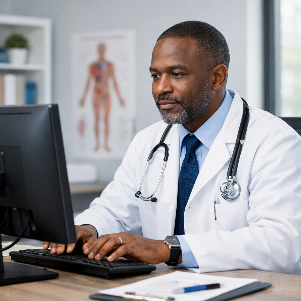 Doctor Working on Computer
