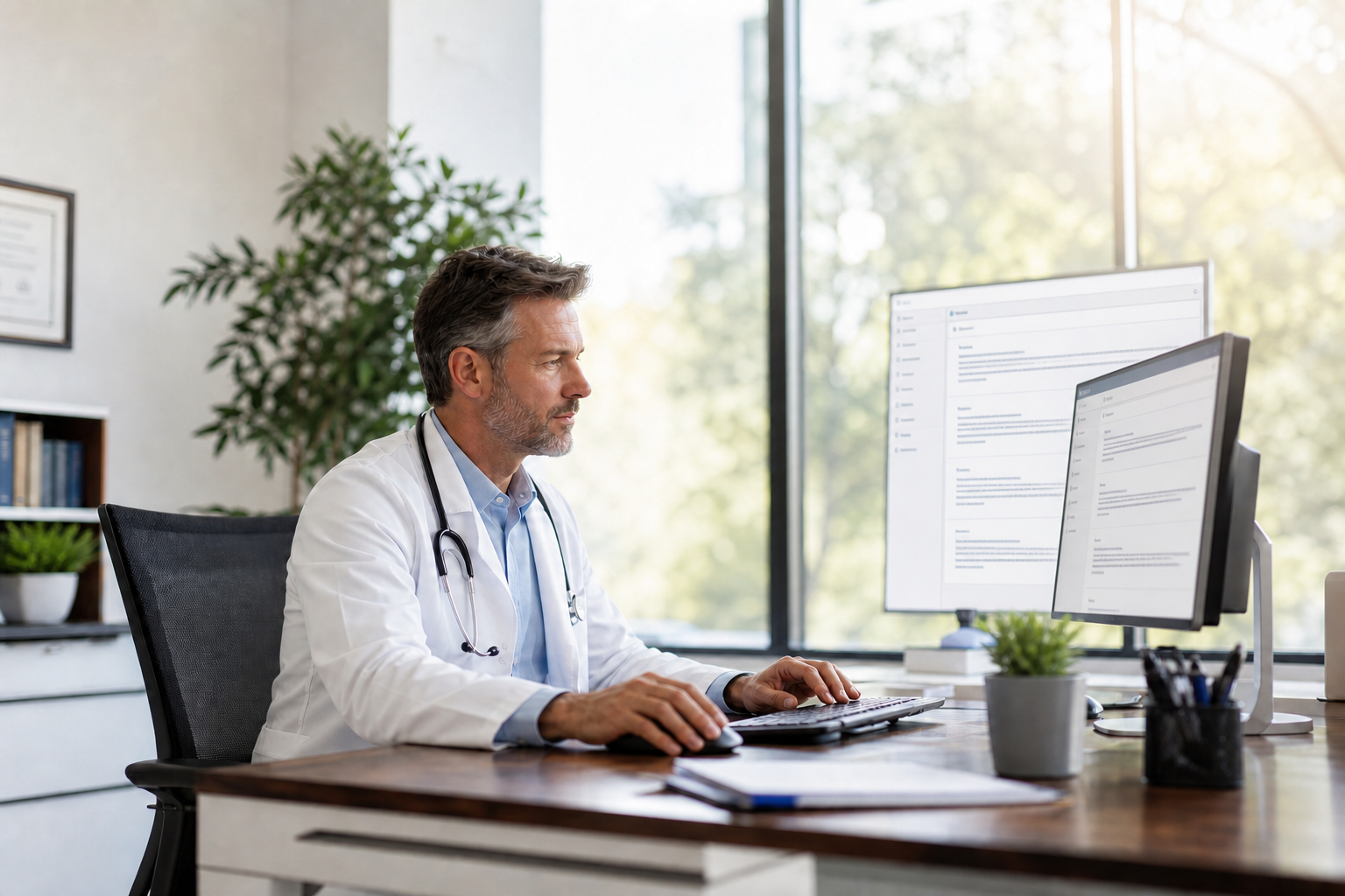 Doctor Working on Text in Bright Light
