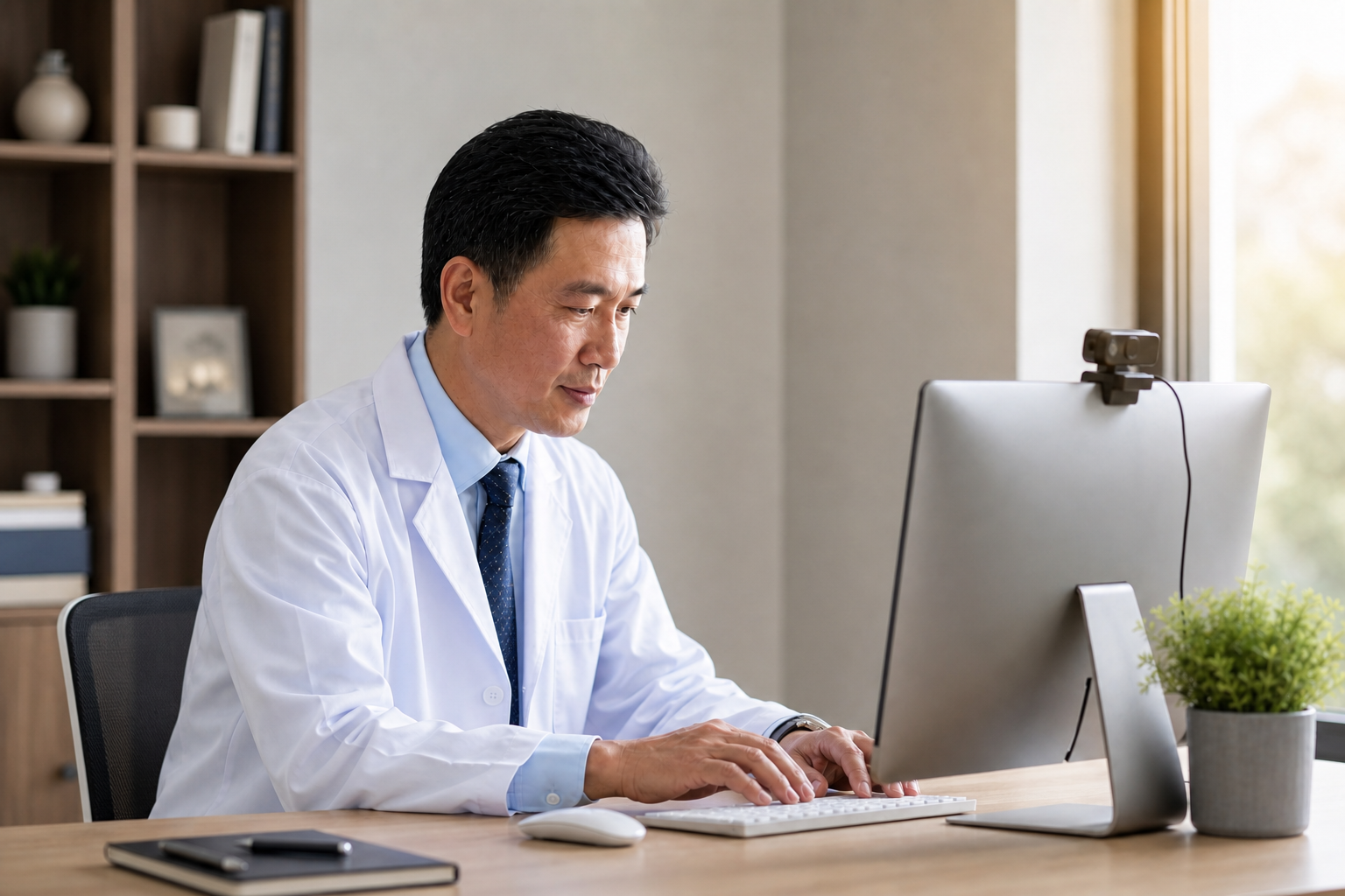 Doctor in Office Sitting Down
