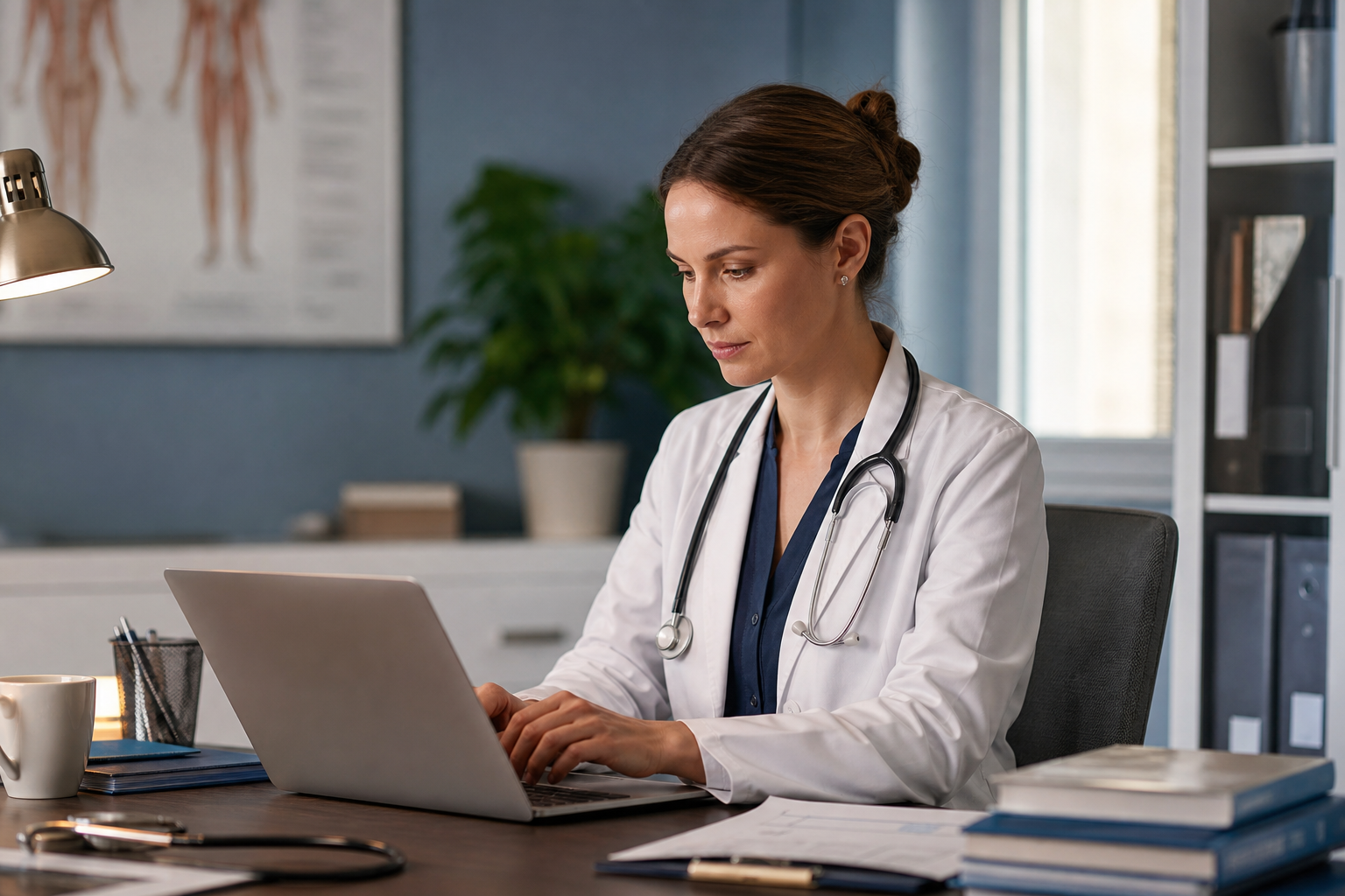 Female Doctor Typing on Computer-1