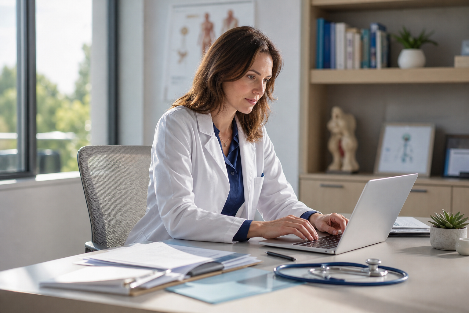 Female Doctor Typing on Computer-3