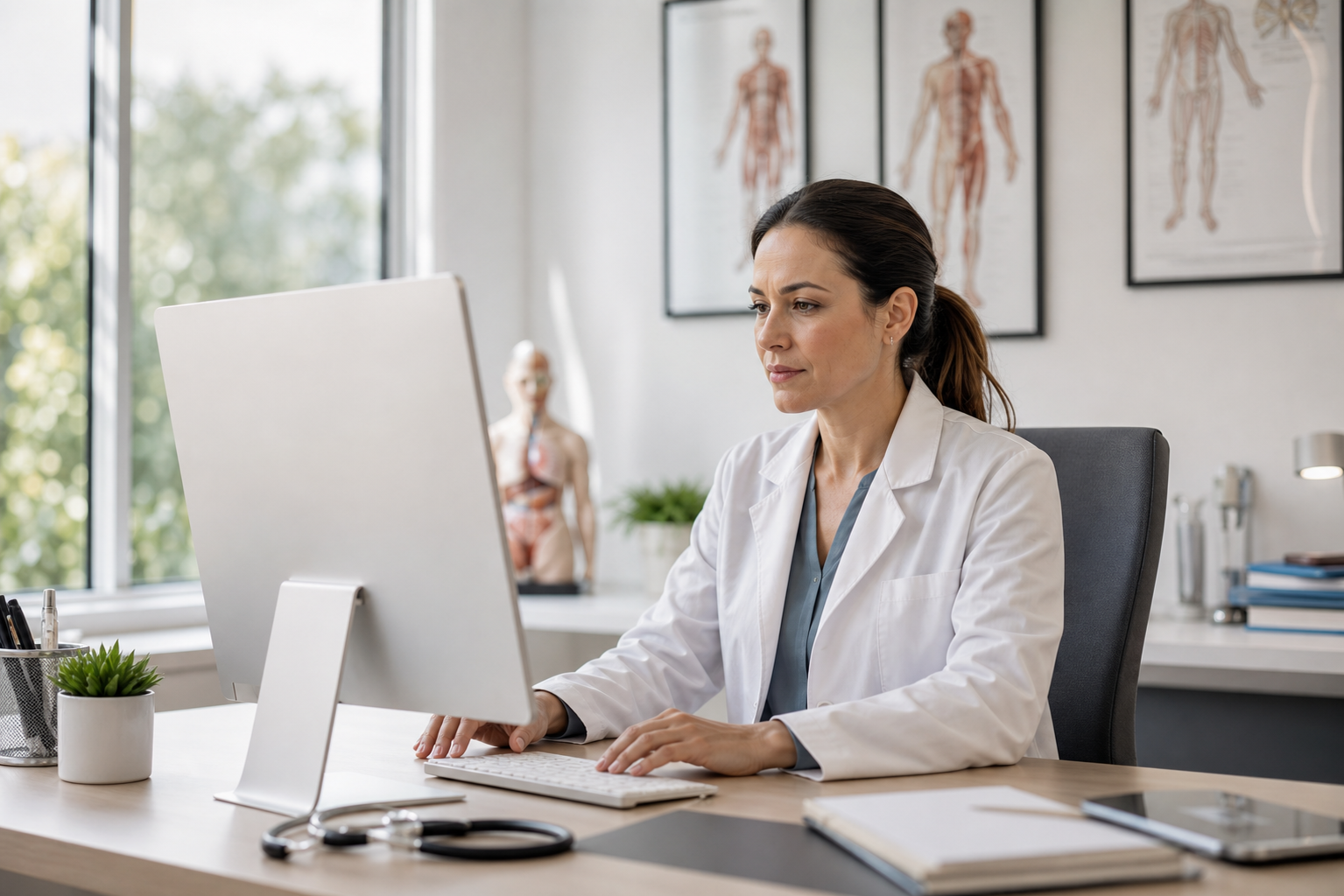 Doctor Working on Computer