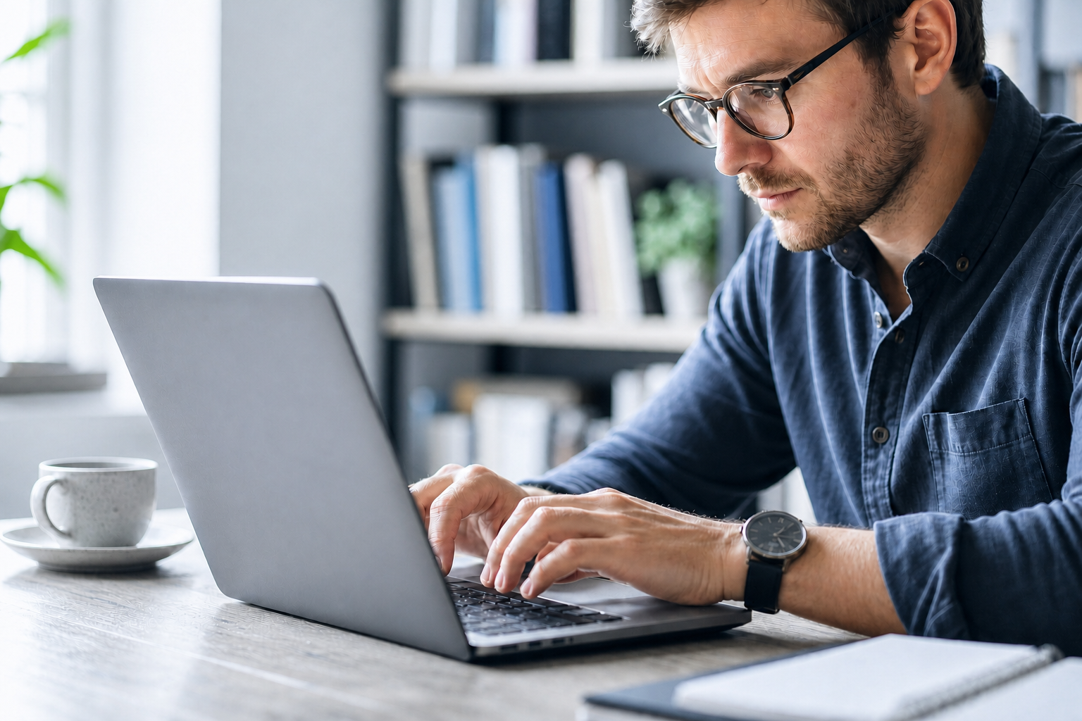 Person Working on Computer in Cool Tones