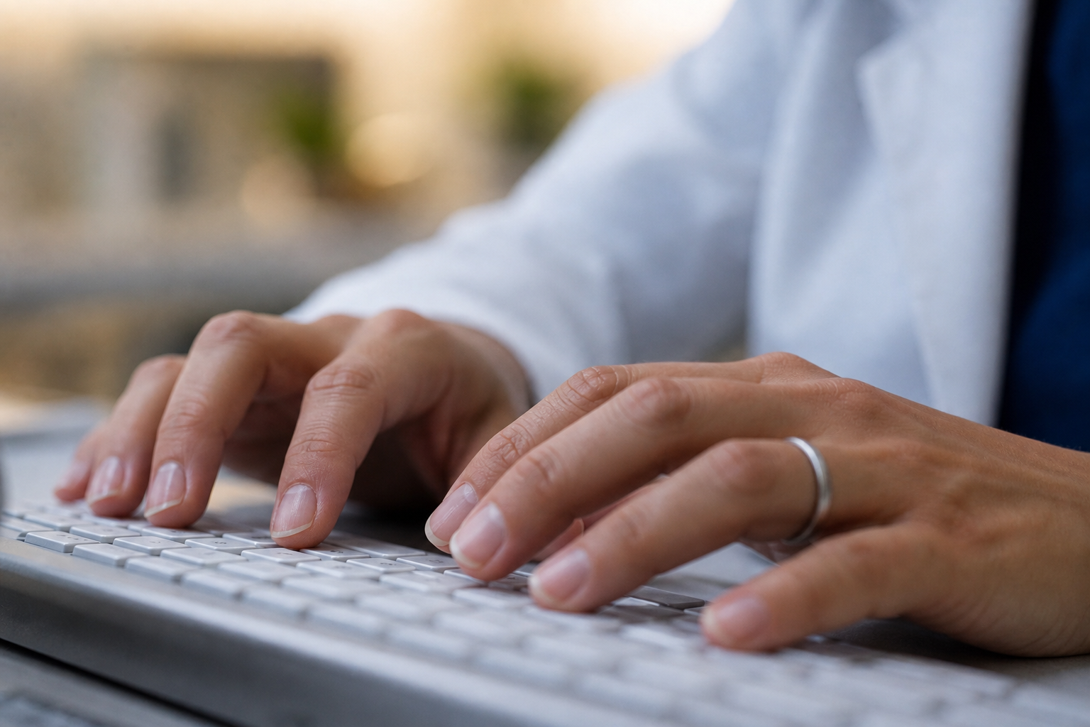 doctor typing on computer