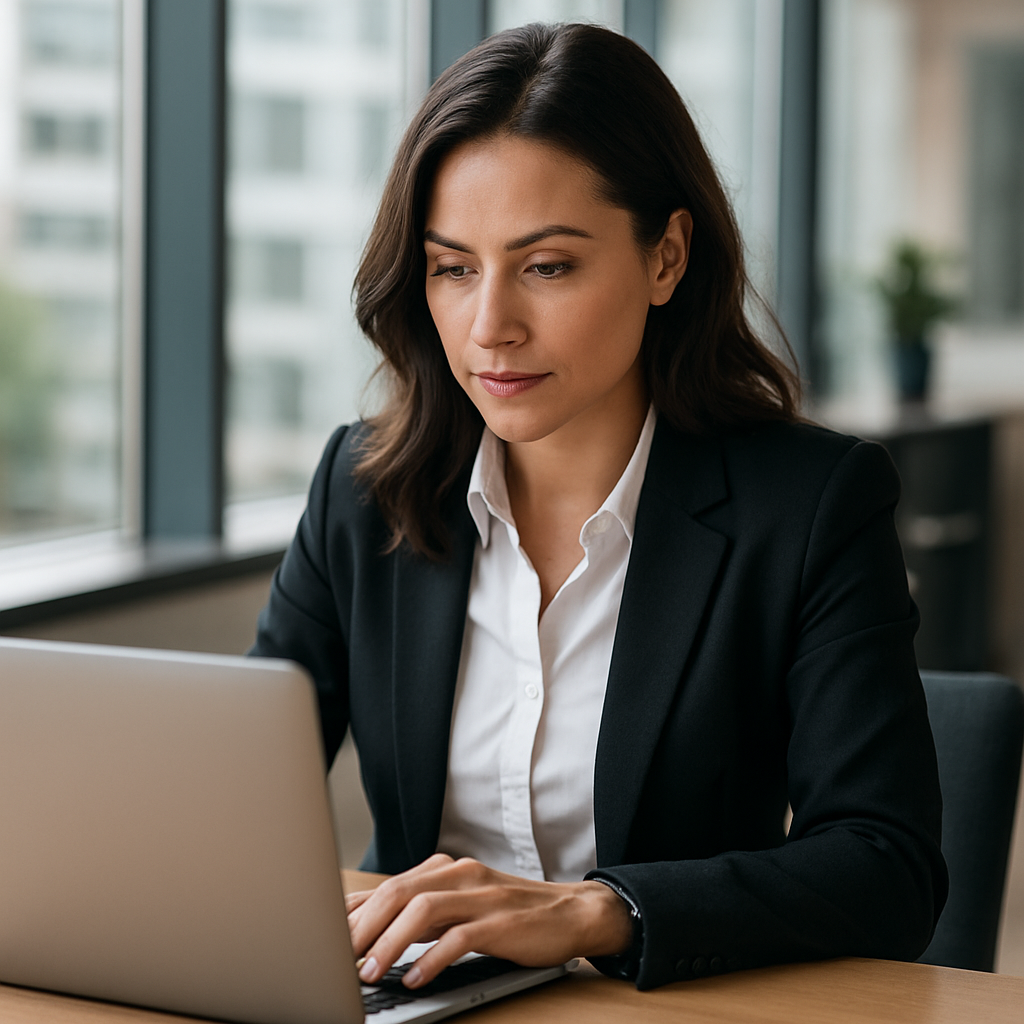 photographic professional woman working on laptop