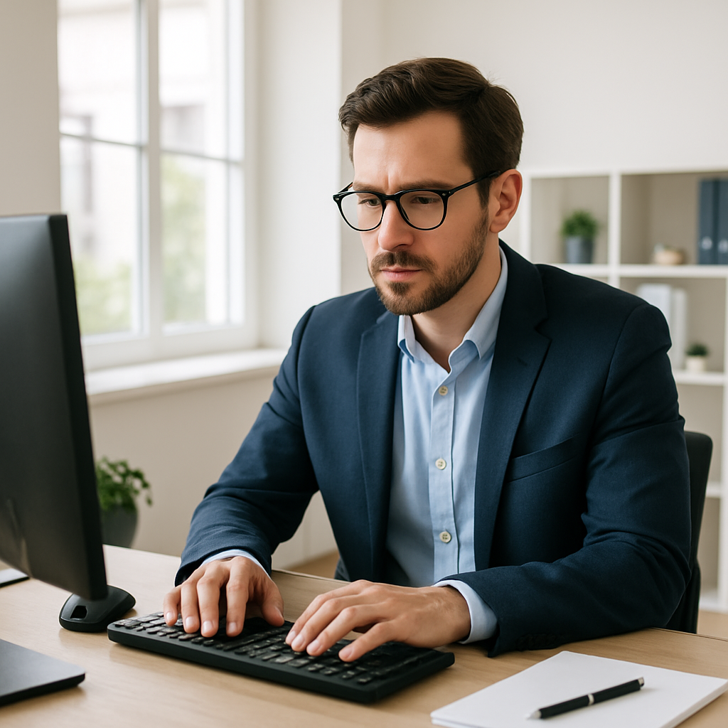 photographic realistic professional working at desk  bright